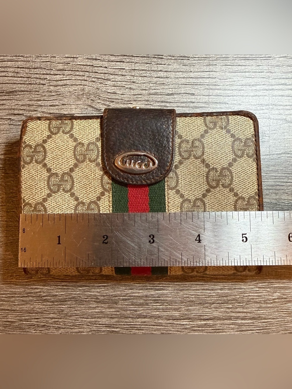 Vintage Gucci GG Supreme Web Stripe Compact Wallet Brown Italy Authenticated - Picture 15 of 16